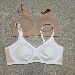 Honey Love Womens Crossover Wirefree Comfort Bras White Nude Sz M